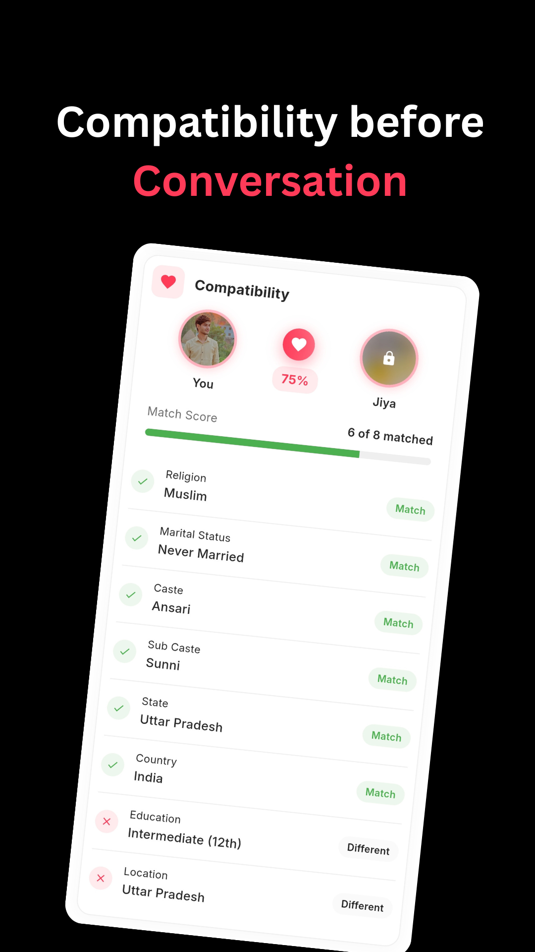 NikahOne app – Compatibility score first